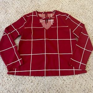 Gingham Keyhole Long Sleeve Blouse